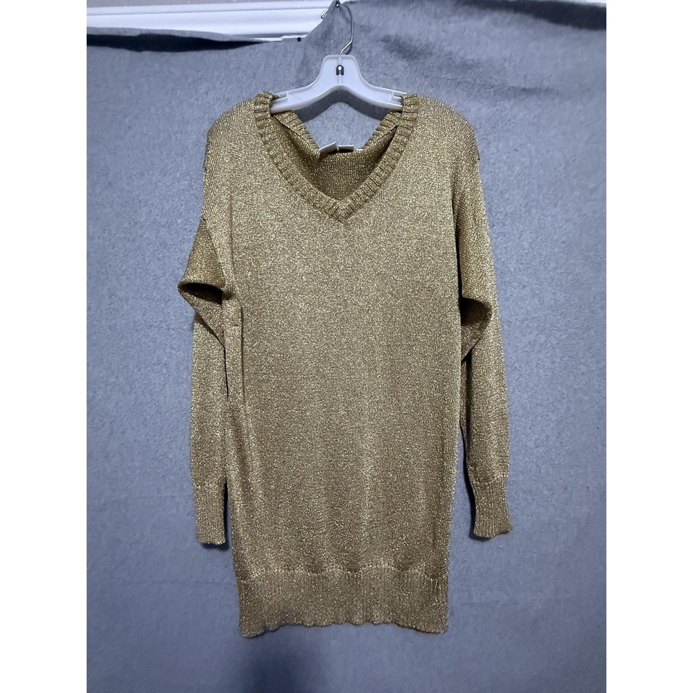 Vintage Clifford & Wills Sweater Tunic Womens M Gold Metallic V Neck Hong Kong